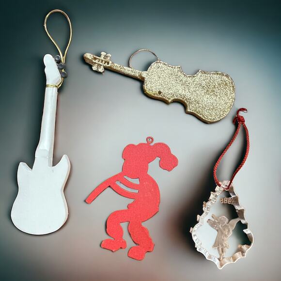 Musical Christmas Ornament Lot of 4 Kokopelli, Guitar Angel with Violin, Bass - Picture 4 of 6